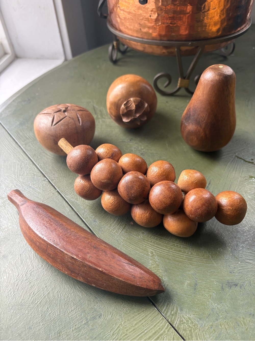 Wooden Fruit Table Accents - Natural Brown Decorative Set